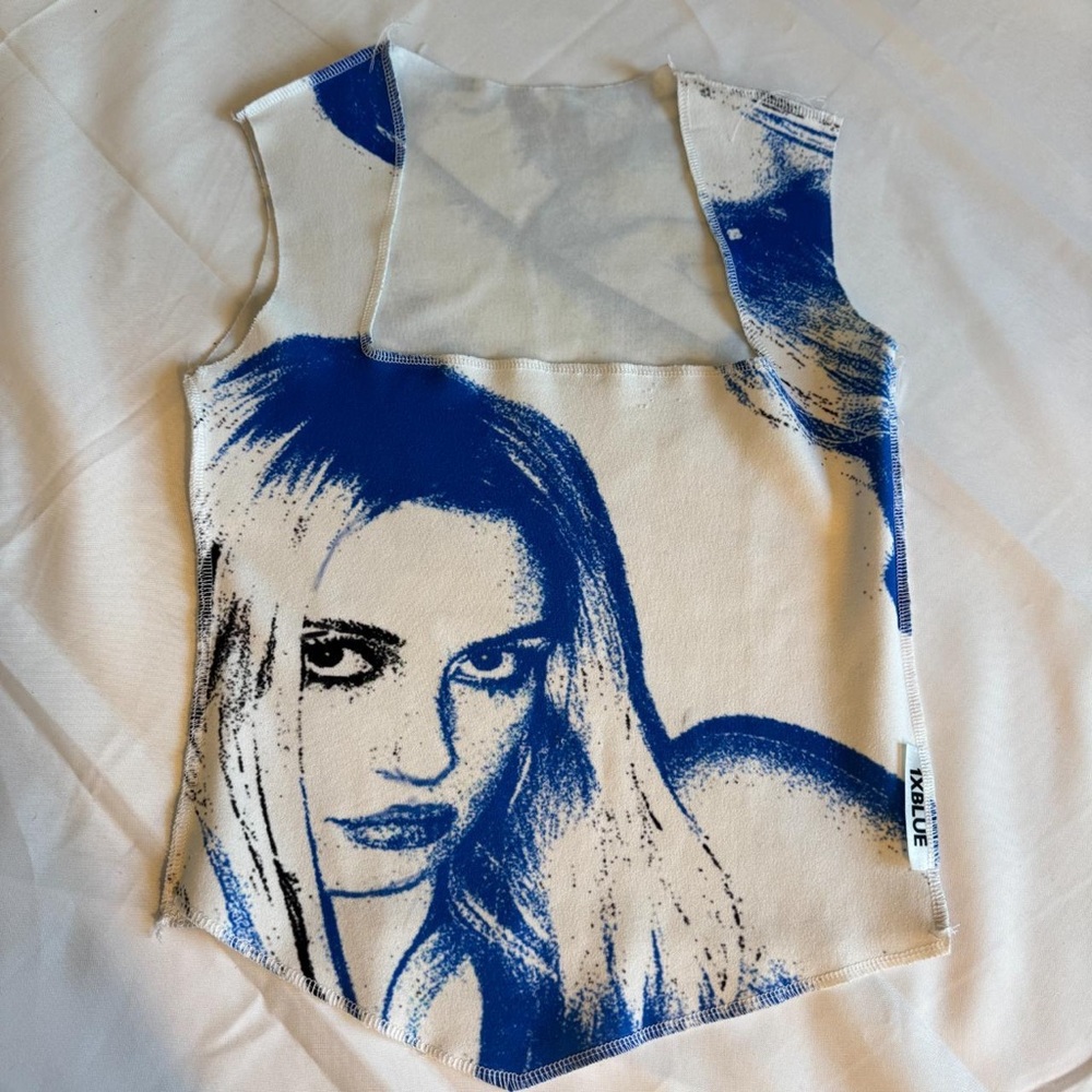 1xblue Ssense white graphic corset vest print Y2K top